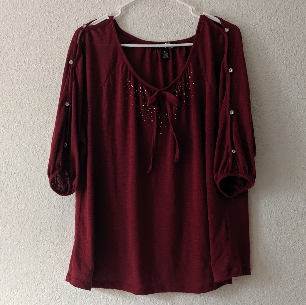 BOGO 🆓 Zena Red Blouse with Rhinestones